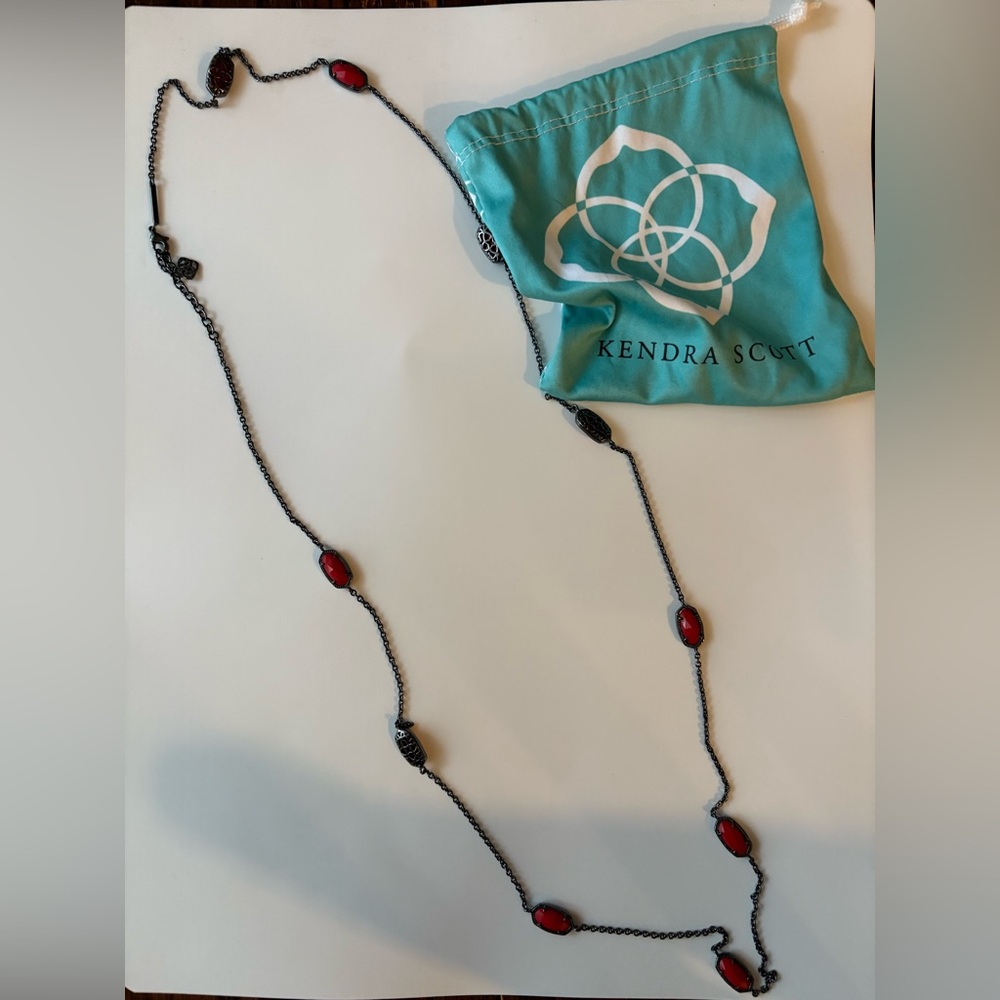 Kendra Scott Red and Gunmetal Minimalist Necklace